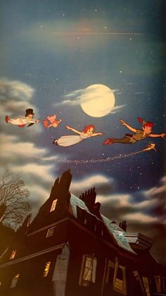 an image of children flying in the sky with their sleighs above them