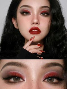 Extreme Make-up, Red Eyeshadow Look, Makeup Asia, Halloweenský Makeup, Cute Eyeshadow Looks, Red Eyeshadow, Smink Inspiration, Ethereal Makeup, Red Makeup