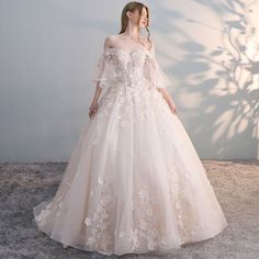 Half Sleeve Wedding Dress, Off Shoulder Ball Gown, Tulle Long Prom Dress, Backless Bridal Gowns, Princess Bridal, Wedding Dress Champagne, Bridal Ball Gown, Dress Tulle, Wedding Party Dress