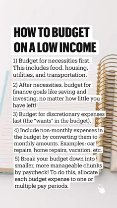 an open book with the title how to budget on a low - income