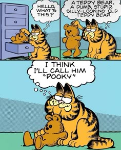 a comic strip with an image of a cat talking to another cat and the caption says, i think i'll call him poky