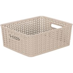 a white plastic basket on a white background