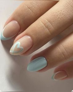 Baby Blue Valentines Day Nails, Cute Nail Designs Heart, Cupid Nails Designs, Baby Nails Design, Valentin Nails Designs Love, Baby Shower Nails Ideas, Valentines Day Nails Blue, Blue Valentines Day Nails, Blue Valentines Nails