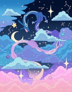 an image of a cartoon sky with stars and clouds