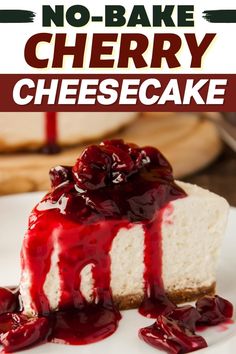 no bake cherry cheesecake on a white plate