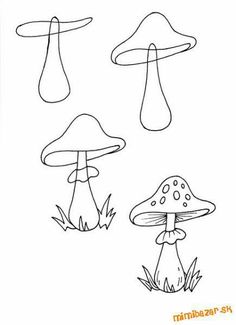 three different types of mushrooms in black and white