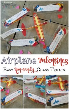 an airplane valentine's craft made out of candy sticks and paper hearts with the words,