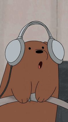 a cartoon dog with headphones sitting on a couch