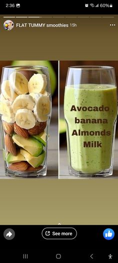 an image of two glasses filled with different types of fruit and nuts, one has almonds in it