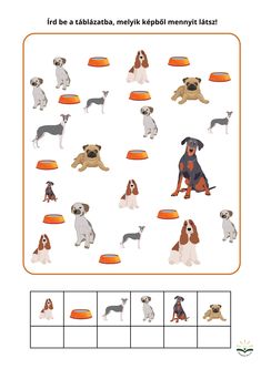 the worksheet is filled with pictures of different dogs and their food dishes, which are