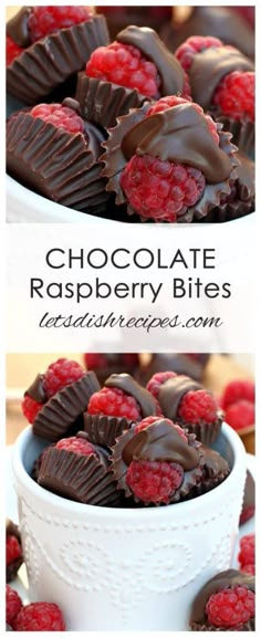 chocolate raspberry bites in a white bowl