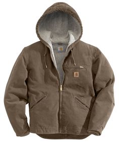 Carhartt Mens Sandstone Sierra Jacket Durable Solid Outerwear For Fall, Fall Outerwear With Double-lined Hood For Outdoor Work, Durable Hooded Outerwear For Fall, Durable Fall Outerwear For Outdoor Work, Long Sleeve Hooded Jacket For Outdoor Work In Fall, Fall Long Sleeve Hooded Jacket For Outdoor Work, Mens Sherpa, Hooded Jacket Men