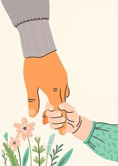 two hands reaching for each other over flowers