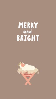 a christmas card with the words merry and bright in white lettering on a brown background