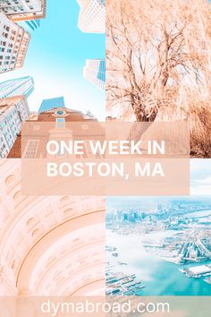 the boston skyline with text overlaying it that reads one week in boston, ma