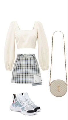 Korean Outfit Street Styles, Casual Day Outfits, Easy Trendy Outfits, Kpop Fashion Outfits, Plaid Skirt, Fashion Design Clothes, Fancy Outfits, Teenage Fashion Outfits, Korean Outfits