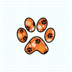 an orange and black paw print on a white background