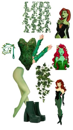 some green and black items are arranged in the shape of women's bodysuits