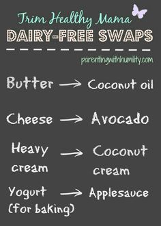 the ingredients for dairy - free swaps on a chalkboard