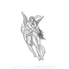 a drawing of two angels hugging each other