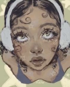 a drawing of a girl with headphones and stars on her face, looking at the camera