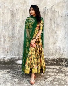 Kalamkari Dress Designs Latest, Latest Long Frock Designs, Long Frocks For Girls, Indian Ethnic Fashion, Kalamkari Dresses, Keep Me Stylish, Designer Anarkali Dresses