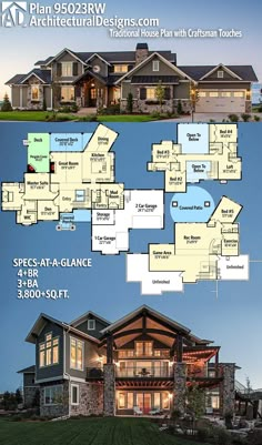 the floor plan for this home is shown in two different colors and features an attached garage,