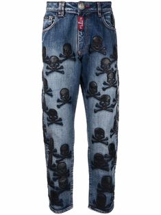 dark blue/black cotton washed skull patch detail logo patch to the rear belt loops front button and zip fastening tapered leg classic five pockets Pants Roblox, Crazy Pieces, Crazy Jeans, Philipp Plein Jeans, Haute Mess, Product Inspiration, Skull Patch, Upcycle Clothes Diy, Jeans Street Style