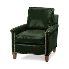 a green leather chair with studded arms