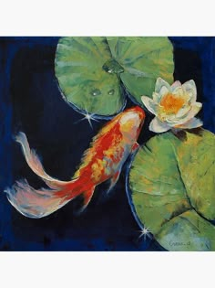 a painting of a koi fish and lily pads