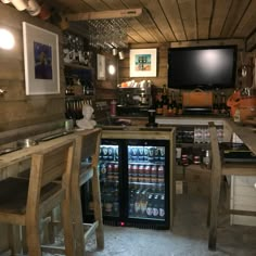 a bar with two vending machines in it