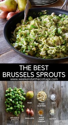 broccoli sprouts in a skillet with the ingredients labeled