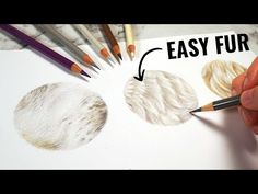 someone is drawing an image with pencils on paper and the words easy fur are in front of them