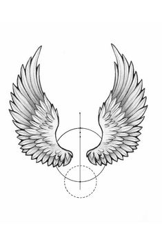 a drawing of an angel wing with the center half drawn