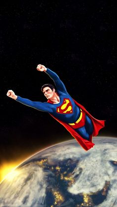 superman flying over the earth with his arms spread out in front of him, as if he