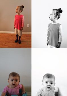 four different pictures of two babies and one toddler