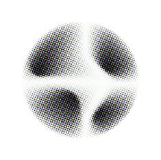 a black and white photo of an object on a white background with halftoned circles