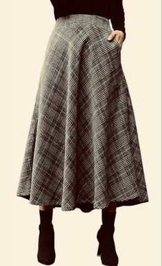 Amazon.com: IDEALSANXUN Womens Plaid Wool Skirts Elastic Waist A-Line Pleated Tartan Long Skirts : Clothing, Shoes & Jewelry How To Make Skirt, Wool Clothing, England Fashion, Long Skirts, Fall Skirts