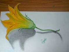 a drawing of a yellow flower on white paper