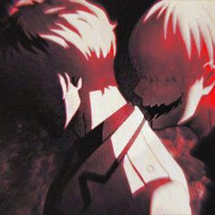 two anime characters facing each other with blood on them