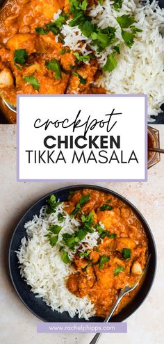 the chicken tikka masala is served with rice and cilantro