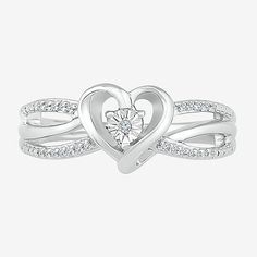 Ring Style: Promise Rings, Side Stone Rings, Engagement RingsDiamond Clarity: I3Setting: Multi-SettingShape: HeartStone Cut: RoundDiamond Color: JMetal Color: WhiteRing Gallery Height: 4.8mmRounded Carat Weight: Less Than 1/10 Ct.t.wBand Width: 2mmCare: Wipe CleanAuthenticity: Natural DiamondMetal: Sterling SilverCountry of Origin: Imported White Gold Heart Promise Ring For Mother's Day, Mother's Day Promise Heart Ring In White Gold, White Gold Promise Ring For Mother's Day, Diamond White Promise Jewelry For Valentine's Day, Promise Heart Cut Ring, Mother's Day Promise White Gold Heart Ring, Heart Cut Rings With Diamond Accents, Heart-shaped White Gold Birthstone Ring For Valentine's Day, Diamond Heart Ring For Valentine's Day