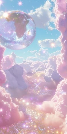 the bubbles are floating in the air above the clouds and stars on the sky, as if they were from outer space