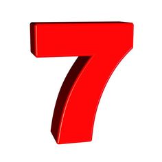 a red number seven on a white background