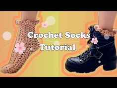 two pairs of crochet socks with flowers on them and the words crochet socks