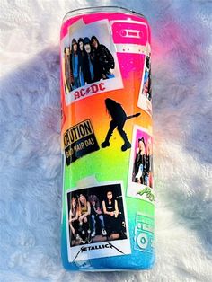 Neon 80's Rock Band Glitter Tumbler | Personalized Tumblers Vinyl Chaos Design Co. 80s Rock Bands, 80's Music, Food Safe Epoxy, Vinyl Tumblers, 80s Rock, Vinyl Gifts, Custom Tumbler Cups, Tumbler Personalized, 80s Music