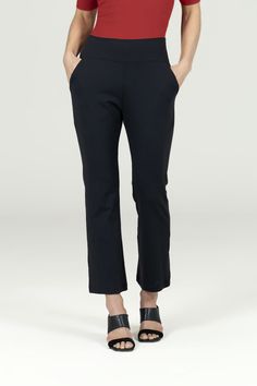 Why we love this: Our new High Waist Ankle Pant is the perfect wardrobe essential for spring & summer! The right amount of comfy, classy, versatile & functional to effortlessly transition with you no matter where life takes you!  Features: KiraGrace PowerStrong: Feels like cotton, keeps you dry "No-dig", elastic free waistband 26" inseam, Leg Opening: 17"  Slimming high waist with practical side pockets Made in U.S.A. of imported fabric   Waist: High-Waisted (11.5" Rise) Inseam: 26" For easy alterations - click here Leg Shape: Narrow knee, crop bootcut Sizing: True to size Compression: Fitted through hips and thigh Model, Kori, is 5'10" 135 lbs., wearing a size small Yoga Bottoms, 135 Lbs, Black High Waist, Perfect Wardrobe, Ankle Pants, Work Pants, Moisture Wicking Fabric, Wardrobe Essentials, Black Pants