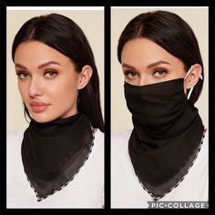 Nwt Convertible Face Mask With Scarf. These Are Not Medical Grade However Complies With Fabric Wear Policy. You Can Also Layer With The Medical Grade Mask To Reuse The Medical Grade Mask More Time As This One Is Washable And Can Be Reused. Composition: 100% Polyester Or Chiffon It Varies Pattern Type: Solid Black Style: Casual Type: Scarf/Face Mask . Price Firm Unless Bundled Marie Scarf Face Mask, Black Style, Solid Black, Scarf Wrap, Black Fashion, Convertible, Scarf Accessory, Face Mask, Style Casual