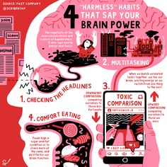 a pink poster with information about brain power and other things to see in the image