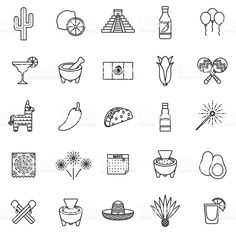 the outline icons for mexican food and drinks royalty - art isto de stocking